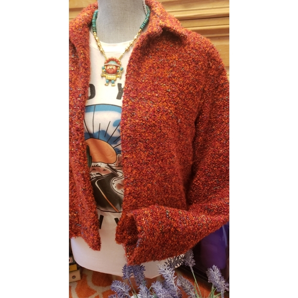 Chico's Jackets & Blazers - Boucle Burnt Orange Tweed Jacket 8